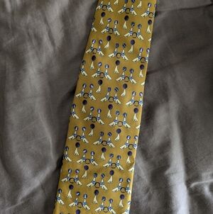 Brooks Brothers All Silk Mustard Tie with Blue and White Motif